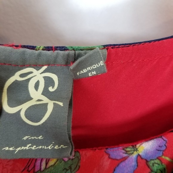 Anthropologie One September Women Red Floral Maxi Summer Dress Belted  M - Picture 4 of 6